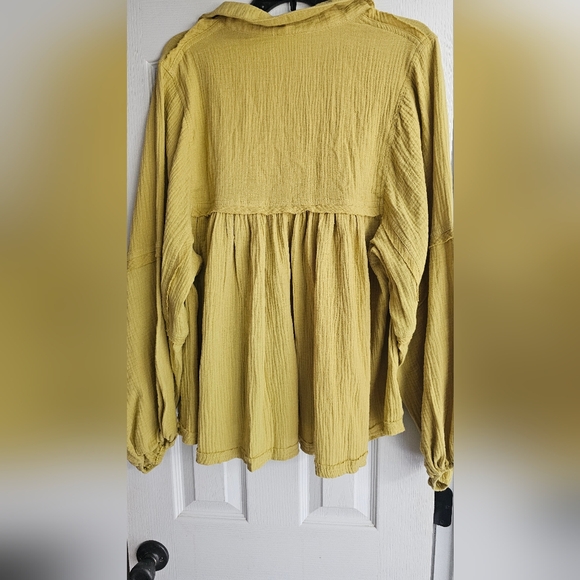 Ces-femme-total-bliss-linen-babydoll-blouse Color Mustard Yellow Size Large - Picture 5 of 10